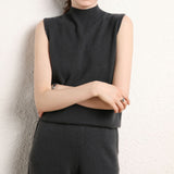 Womens Mock Neck Cashmere Sweater Vest Sleeveless Cashmere Knit Top Gray XS