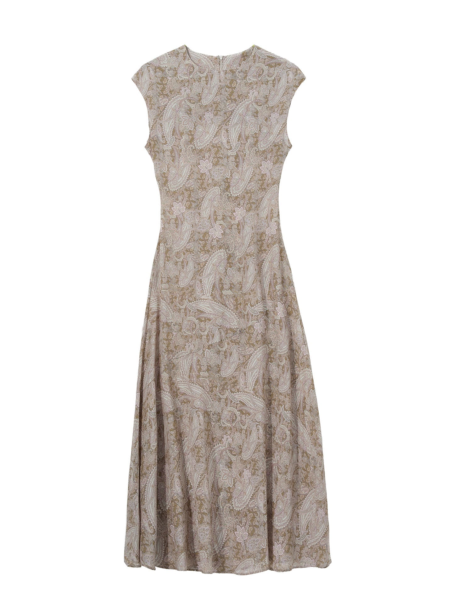 Womens Paisley Print Silk Maxi Dress Cap Sleeve Long Silk Dress Brown XS
