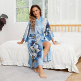 Womens Pure Silk Kimono Robes Long Floral Print Silk Robes
