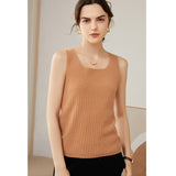 Women's Ribbed Knit Scoop Neck Sleeveless Cashmere Vest U - Neck Cashmere Tank