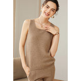Women's Ribbed Knit Scoop Neck Sleeveless Cashmere Vest U - Neck Cashmere Tank
