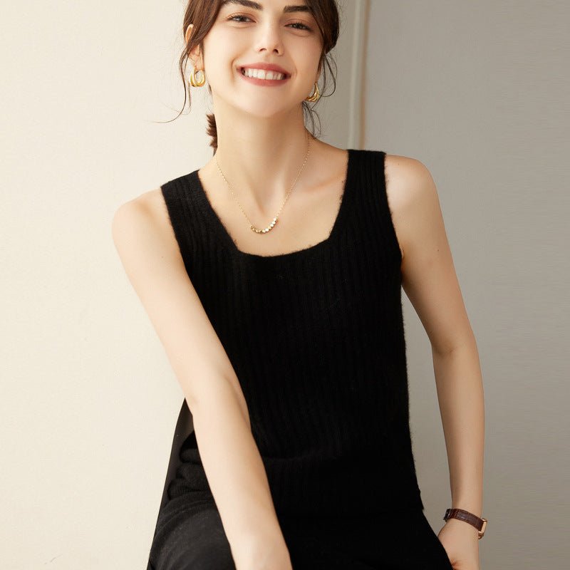 Women's Ribbed Knit Scoop Neck Sleeveless Cashmere Vest U - Neck Cashmere Tank