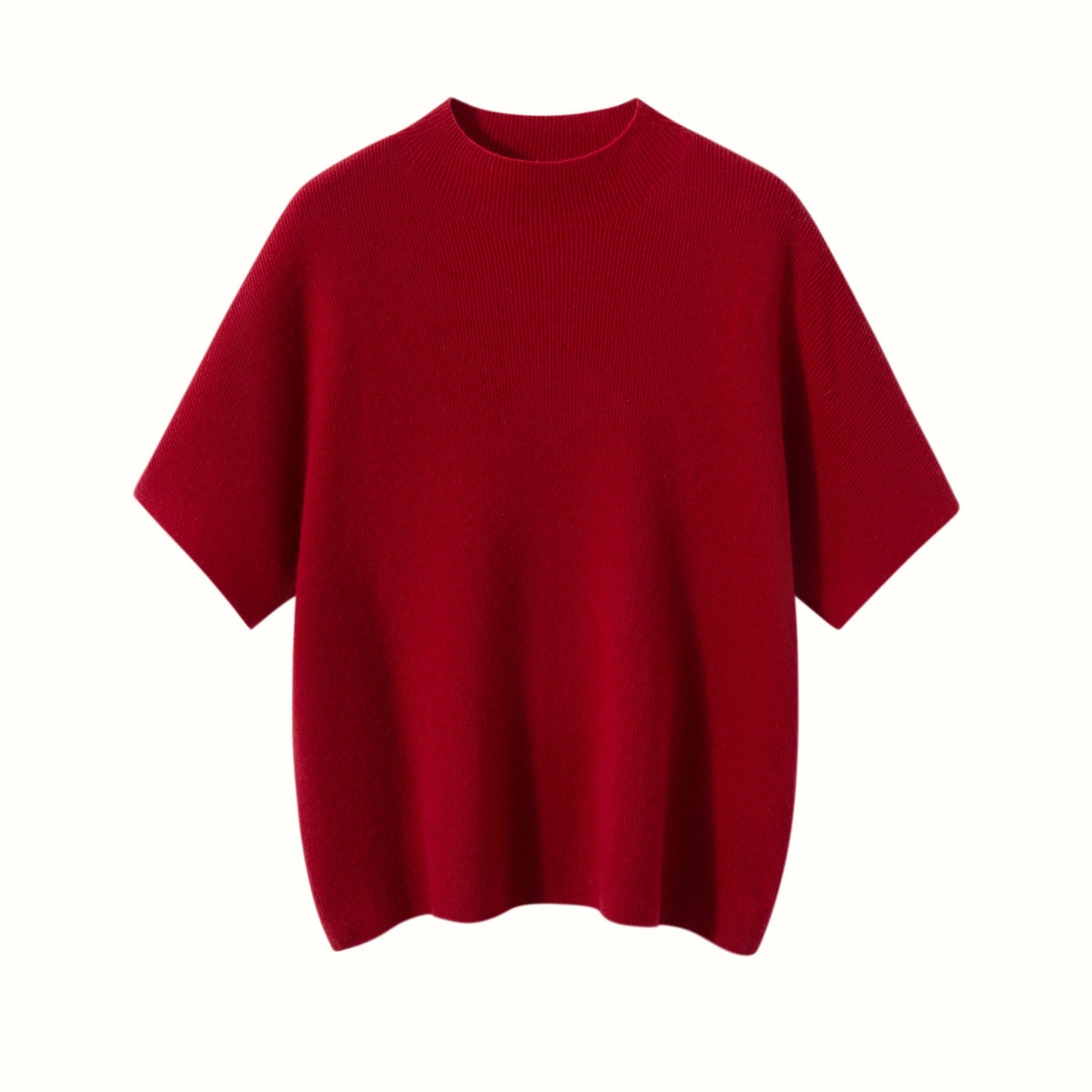 Womens Short Sleeve Cashmere Sweater Mock Neck Cashmere Knit Top Red XS