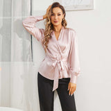 Womens Silk Blouse 100% Long Sleeves Silk Wrap Blouse
