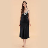 Womens Silk Dress V Neck 100% Mulberry Silk Lace Nightgown
