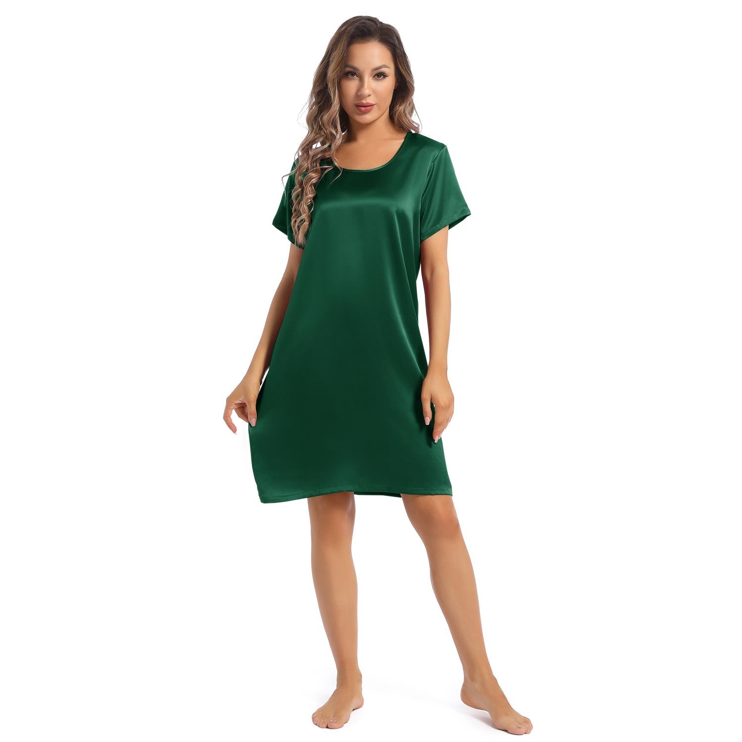Women's Silk Nightgown Short Sleeve Round Neck Silk Nightdress