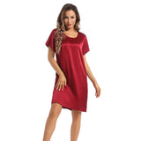 Women's Silk Nightgown Short Sleeve Round Neck Silk Nightdress