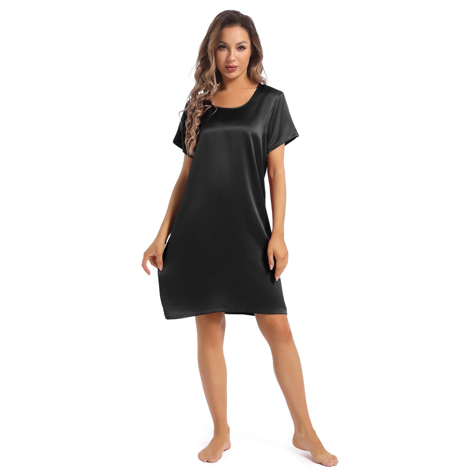 Women's Silk Nightgown Short Sleeve Round Neck Silk Nightdress