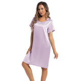 Women's Silk Nightgown Short Sleeve Round Neck Silk Nightdress