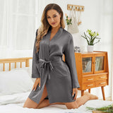 Womens Silk Robes 100% Mulberry Pure Silk Robe For Bridesmaids Dark Gray XS