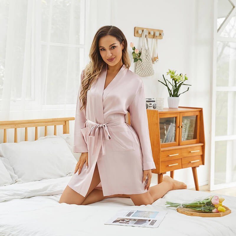 Womens Silk Robes 100% Mulberry Pure Silk Robe For Bridesmaids Rosy Pink XS