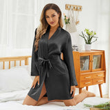 Womens Silk Robes 100% Mulberry Pure Silk Robe For Bridesmaids Black XS