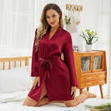 Womens Silk Robes 100% Mulberry Pure Silk Robe For Bridesmaids Claret XS