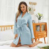 Womens Silk Robes 100% Mulberry Pure Silk Robe For Bridesmaids Haze Blue XS