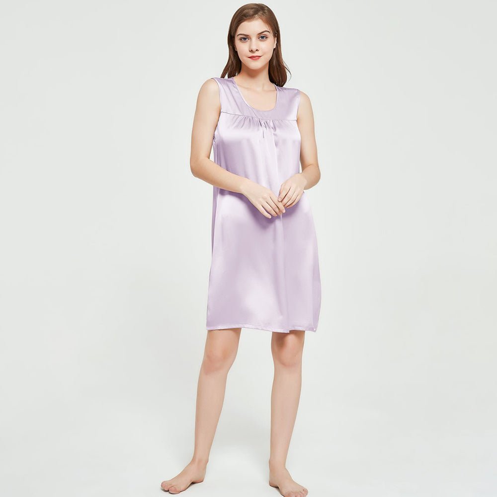 Women's Sleeveless Silk Nightdress Round Neck Silk Nightwear