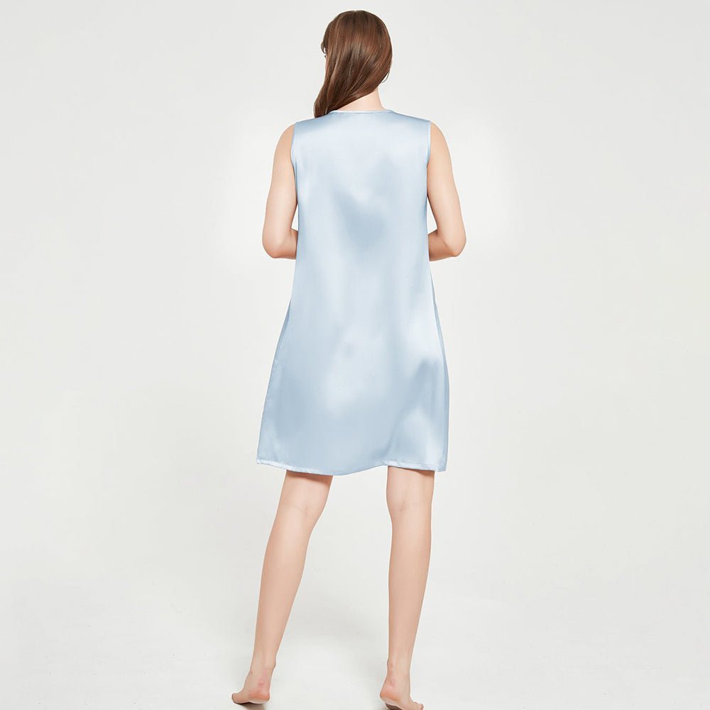 Women's Sleeveless Silk Nightdress Round Neck Silk Nightwear