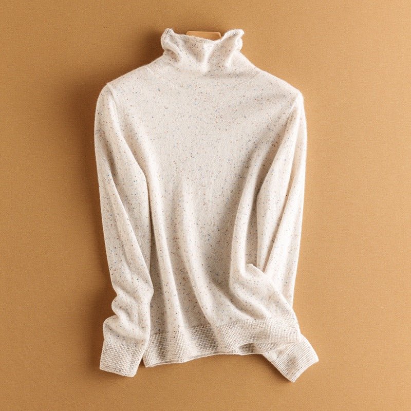 Womens Speckled Cashmere Sweater Long Sleeve Turtleneck Cashmere Pullover Ivory XS