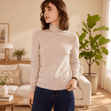 Womens Speckled Cashmere Sweater Long Sleeve Turtleneck Cashmere Pullover Ivory XS