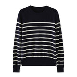 Womens Striped Cashmere Sweater Crew Neck Cashmere Jumper Pullover