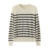 Womens Striped Cashmere Sweater Crew Neck Cashmere Jumper Pullover