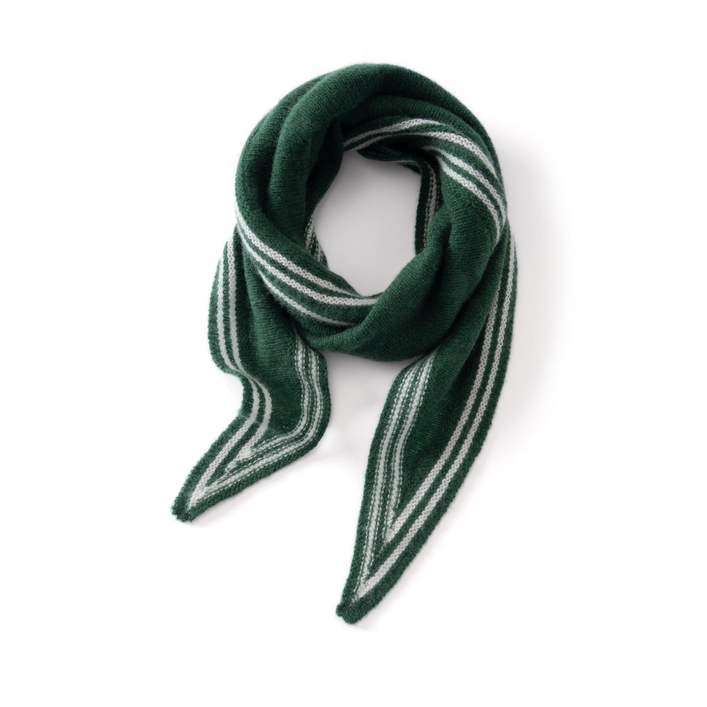Womens Striped Cashmere Triangle Scarf Soft Knit Cashmere Neck Scarf Green S