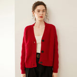 Womens Textured Cashmere Sweater V Neck Cashmere Button Cardigan Claret XS