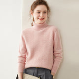 Womens Turtleneck Cashmere Sweater Chevron Knit Cashmere Pullover Pink XS