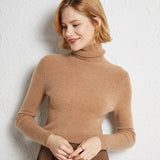 Womens Turtleneck Cashmere Sweater Ribbed Knit Cashmere Pullover Top Gold Camel XS
