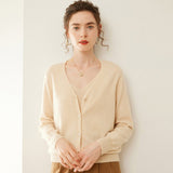 Womens V-Neck Cashmere Cardigan Button Front Cashmere Sweater Beige XS