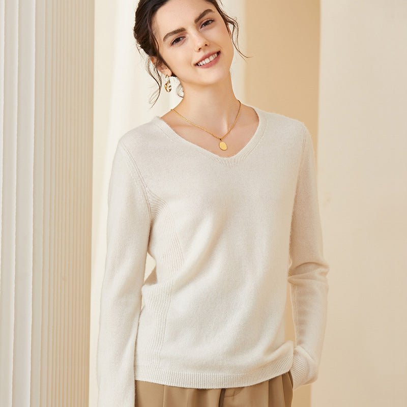 Womens V - Neck Cashmere Sweater Long Sleeve Warm Cashmere Sweater