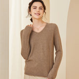 Womens V - Neck Cashmere Sweater Long Sleeve Warm Cashmere Sweater