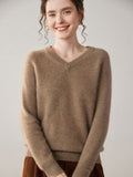 Womens V Neck Cashmere Sweater Long Sleeve Cashmere Knit Pullover Black XS