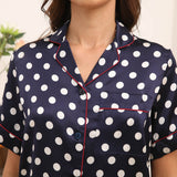 Women's Short Silk Pajamas Set Polka Dots Print Silk Sleepwear