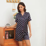 Women's Short Silk Pajamas Set Polka Dots Print Silk Sleepwear