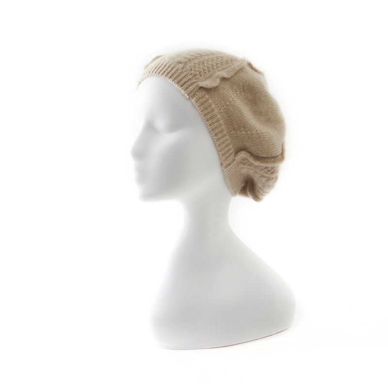 100% Cashmere Beret Hat for Women Soft Warm Ladies Cashmere Knitted Beanies Cap - slipintosoft