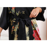 Long Flower Silk Kimono Robe for Women 100% Elegant Handpainted Silk Robes - slipintosoft