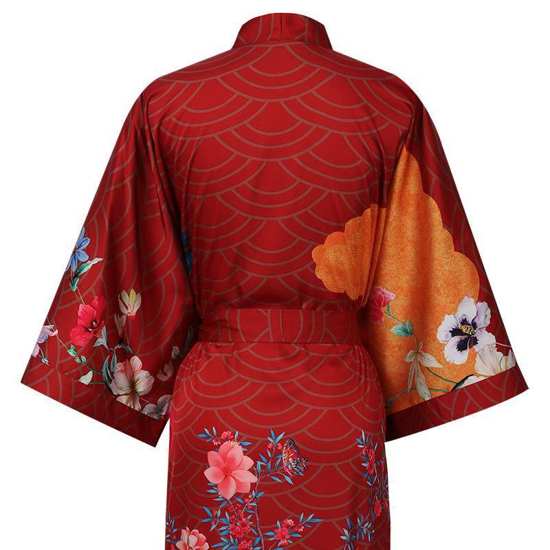 Ladies' Mulberry Silk Kimono Robe Delicate Hand Painted Cherry Blossom Elegant Nightwear - slipintosoft