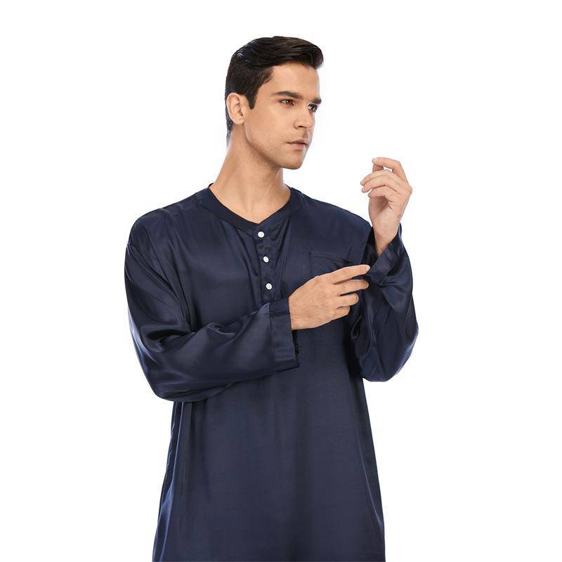 100% Mens Silk Nightshirt Pure Henley Neck Silk Nightwear