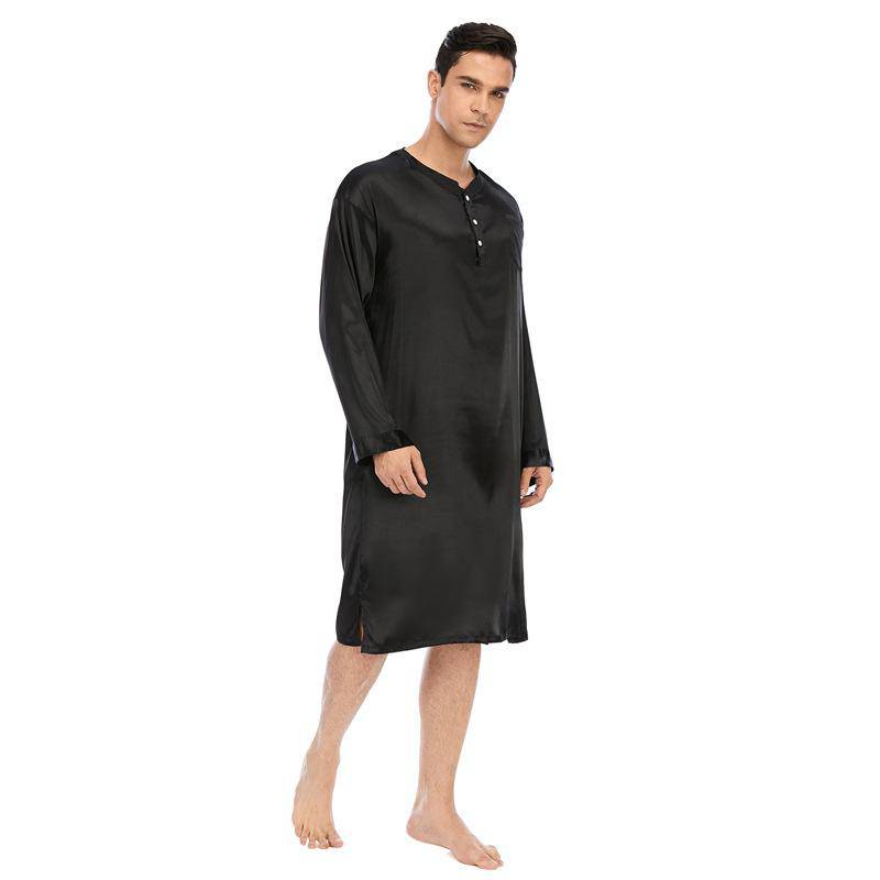 100% Mens Silk Nightshirt Pure Henley Neck Silk Nightwear