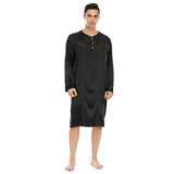 100% Mens Silk Nightshirt Pure Henley Neck Silk Nightwear