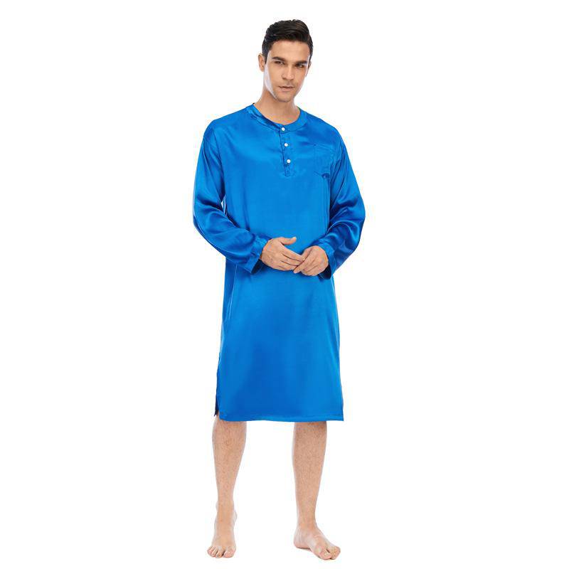 100% Mens Silk Nightshirt Pure Henley Neck Silk Nightwear