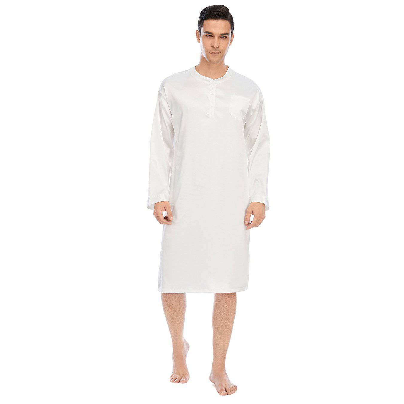 100% Mens Silk Nightshirt Pure Henley Neck Silk Nightwear