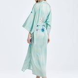 Women's Long Lotus Prints 100% Mulberry Silk Kimono Robe