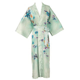 Women's Long Lotus Prints 100% Mulberry Silk Kimono Robe