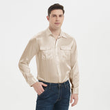 100% Mulberry Silk Shirt For Men Silk Long Sleeves Top