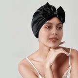 Women Elegant Bowknot Silk Sleep Caps Silk Bow Turban