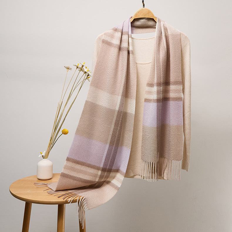 Long Cashmere Scarf with Tassel Plaid Cashmere Warps Multi Styles Winter Gifts