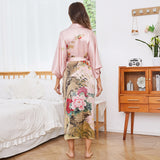 Vintage Floral Pattern Women Luxury Long 100% Pure Mulberry Silk Kimono Robe