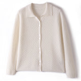 Womens Pure Cashmere Cardigan Cable Knit Button Front Polo Neck Cashmere Sweater