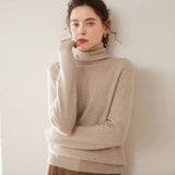 Womens Turtleneck Cashmere Sweater Long Sleeve Cashmere Pullover Rib Hem